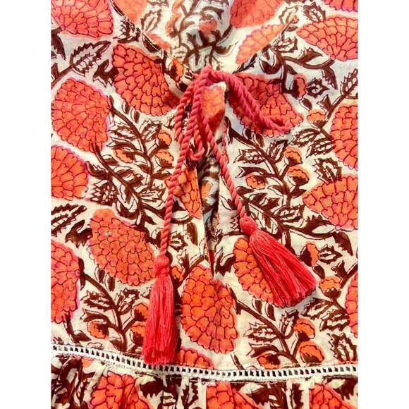 Tuckernuck Marea Pink Floral Cotton Long Sleeve Tassel Block Print Top Medium - Picture 4 of 5